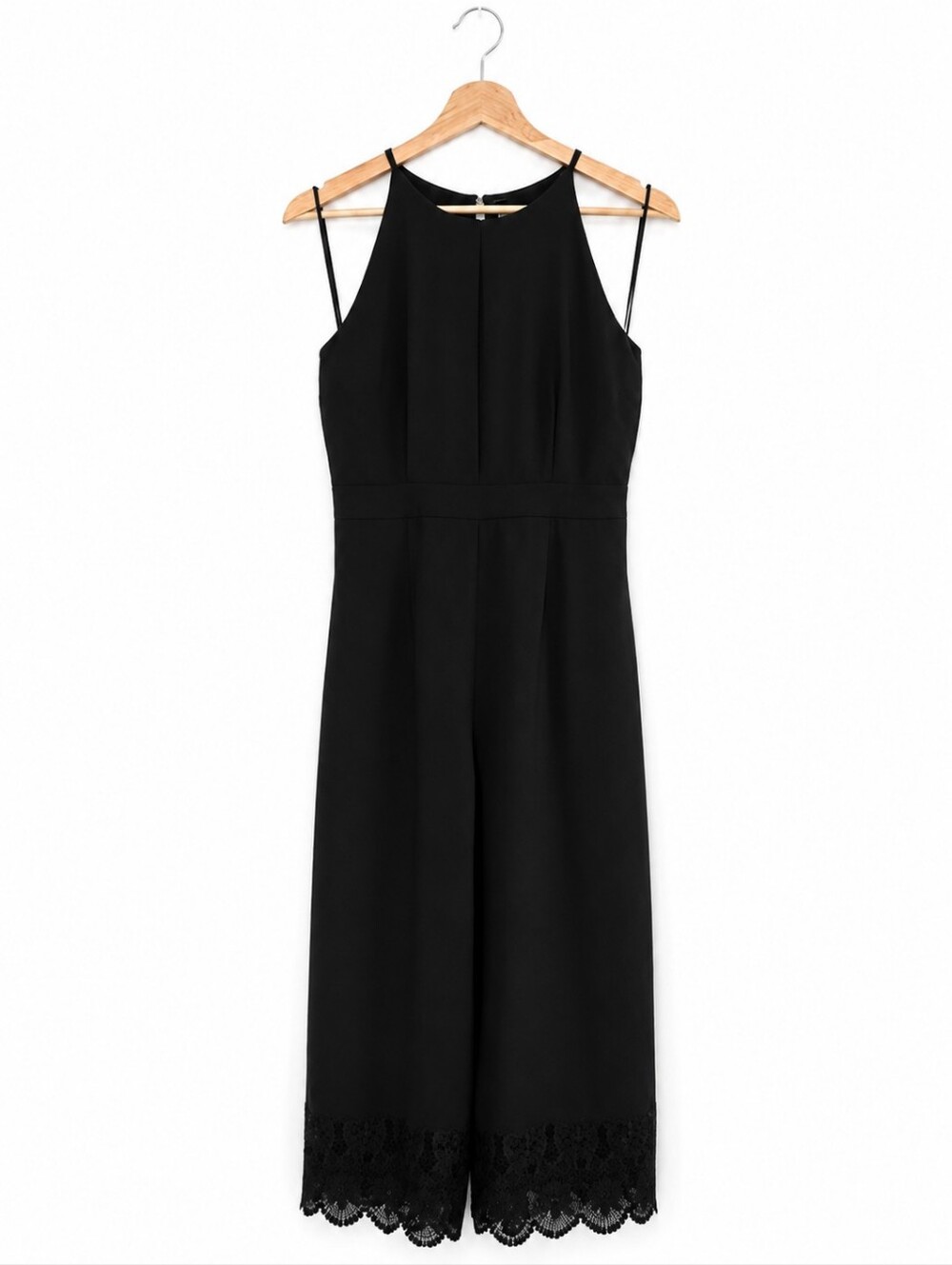 SUGAR LIPS Black Lace Trim Wide Leg Cropped Jumpsuit Size S Cocktail Wedding